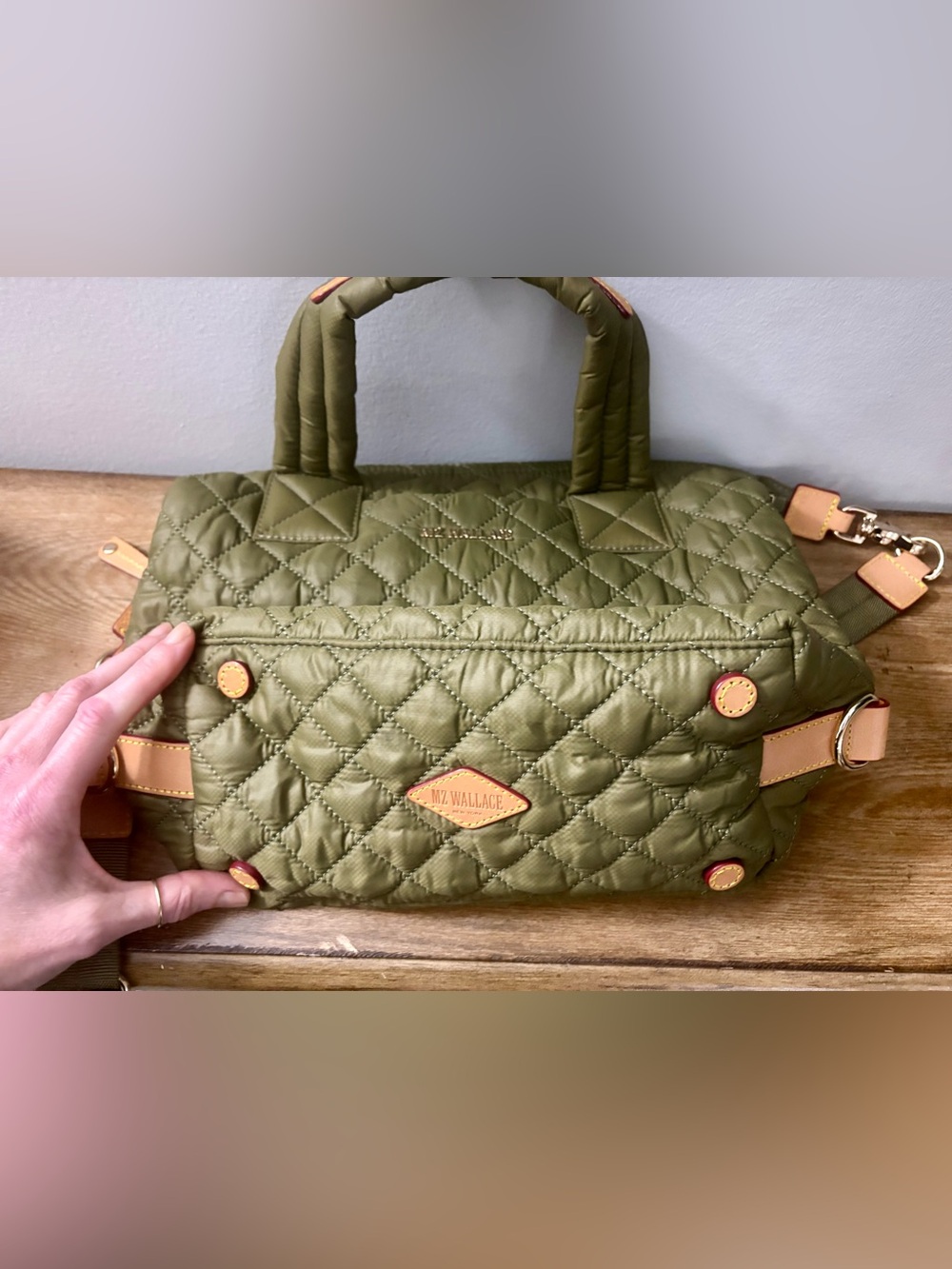 MZ Wallace Small Metro Sutton Deluxe Moss Green Quilted Nylon Crossbody Bag NWOT - Picture 13 of 15